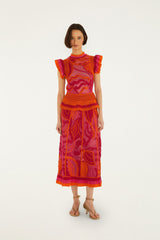 Pink And Orange Seashell Crochet Midi Skirt
