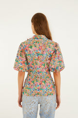 Off-White Peasant Floral Butterflies Blouse