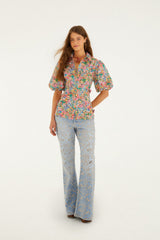 Off-White Peasant Floral Butterflies Blouse