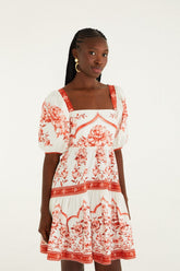 Red Porcelain Garden Mini Dress
