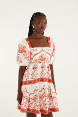 Red Porcelain Garden Mini Dress
