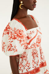 Red Porcelain Garden Mini Dress