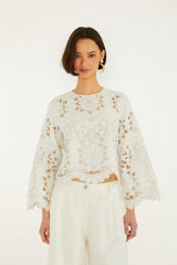 Off-White Flowers Richelieu Long Sleeve Blouse