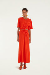 Red Artsy Flora Cut-Out Maxi Dress
