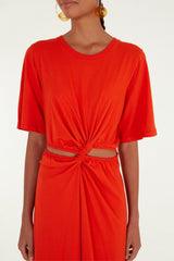 Red Artsy Flora Cut-Out Maxi Dress