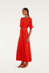Red Artsy Flora Cut-Out Maxi Dress