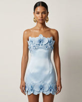 Orchid Trim Strapless Mini Dress - Blue