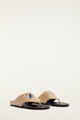 Raffia Embroidered Icons Flat Sandal
