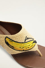 Raffia Embroidered Icons Kitten Heeled Sandal