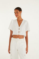 Off-White Roses Scallop Artisanal Top