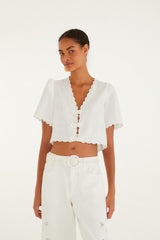 Off-White Roses Scallop Artisanal Top