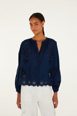 Navy Blue Artisanal Long Sleeve Blouse