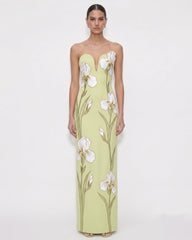 Iris Embroidered
Notch Neck Strapless Maxi Dress
- Light Green