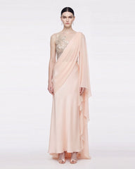 Botanical Embellished Draped Cape Maxi Dress - Blush Pink