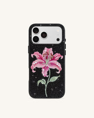 Pink Lily Artificial Crystal Phone Case - Black