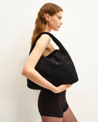 Laura Faux Suede Woven Shoulder Bag - Black