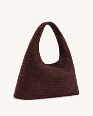 Laura Faux Suede Woven Shoulder Bag - Dark Brown
