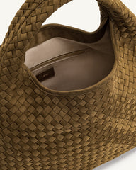 Laura Faux Suede Woven Shoulder Bag - Olive Green