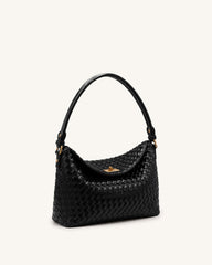 Lucia Woven Hobo Bag - Black
