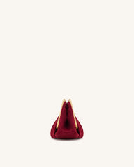 Lila Faux Suede Metal Frame Clutch - Red