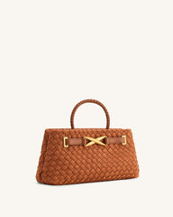 Elora Faux Suede Woven Tote Bag - Brown