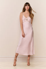 Annabeth Embroidered Satin Midi Dress