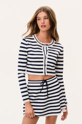 Avanette Striped Stretch Knit Cardigan