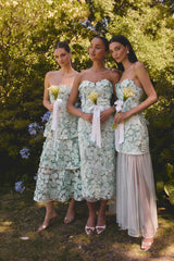 Roseate Strapless Midi Dress in Mint Green
