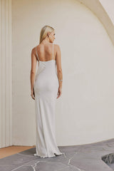 CURAAE Bella Maxi Cowl Neck Pinstripe Slip Dress In White