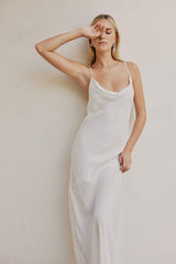 CURAAE Bella Maxi Cowl Neck Pinstripe Slip Dress In White