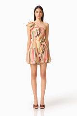 CURAAE Zala Ruffle Mini Dress in Striped Multi