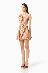 CURAAE Zala Ruffle Mini Dress in Striped Multi