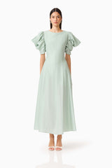 CURAAE Isaline Puff Sleeve Midi Dress in Sage Green