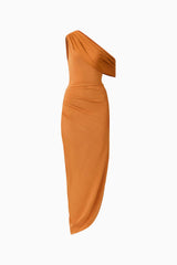 CURAAE Roya Off Shoulder Maxi Dress in Caramel Brown