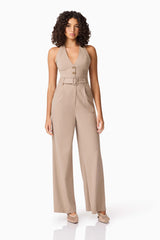 CURAAE Orlena Jumpsuit in Beige Stripe