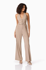 CURAAE Orlena Jumpsuit in Beige Stripe
