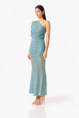 CURAAE Orel Asymmetric Maxi Dress in Blue