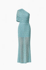 CURAAE Orel Asymmetric Maxi Dress in Blue