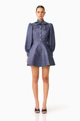 CURAAE Vana Denim Blouse & Skirt Set in Blue
