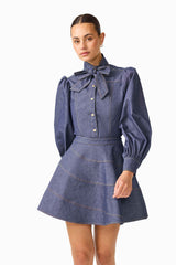 CURAAE Vana Denim Blouse & Skirt Set in Blue