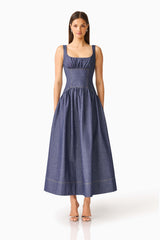 CURAAE Vana Denim Maxi Dress in Blue
