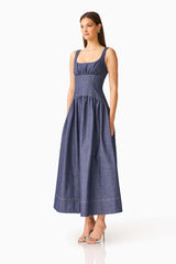 CURAAE Vana Denim Maxi Dress in Blue