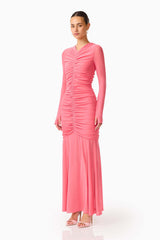 CURAAE Cleo Long Sleeve Maxi Dress in Pink