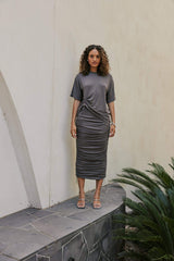 CURAAE Esme Short Sleeves Crew Rib T-Shirt in Grey