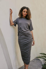 CURAAE Esme Short Sleeves Crew Rib T-Shirt in Grey