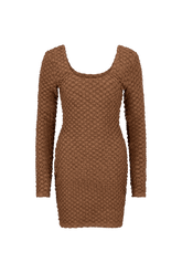 CURAAE Avery Textured Scoop Mini Dress In Brown