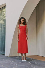 CURAAE Mia Midi Dress In Cherry Red
