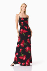 CURAAE Valetta Floral Maxi Dress in Black & Red