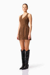 CURAAE Venus Suede Mini Dress in Brown