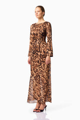 CURAAE Zali Long Sleeve Maxi Dress in Leopard Print